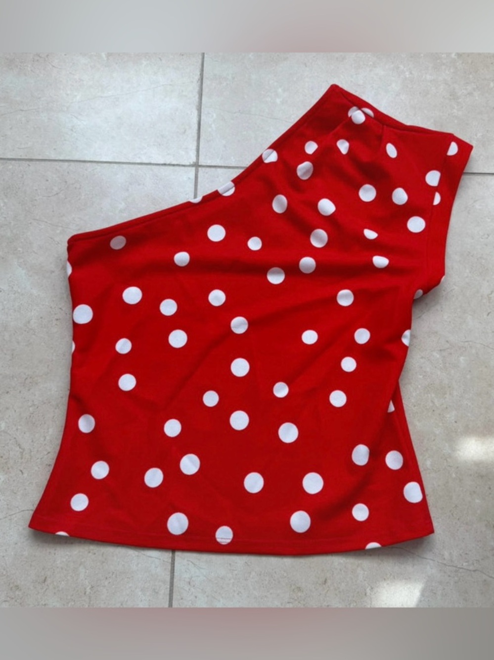 Red Polka Dot One-Shoulder Skirt